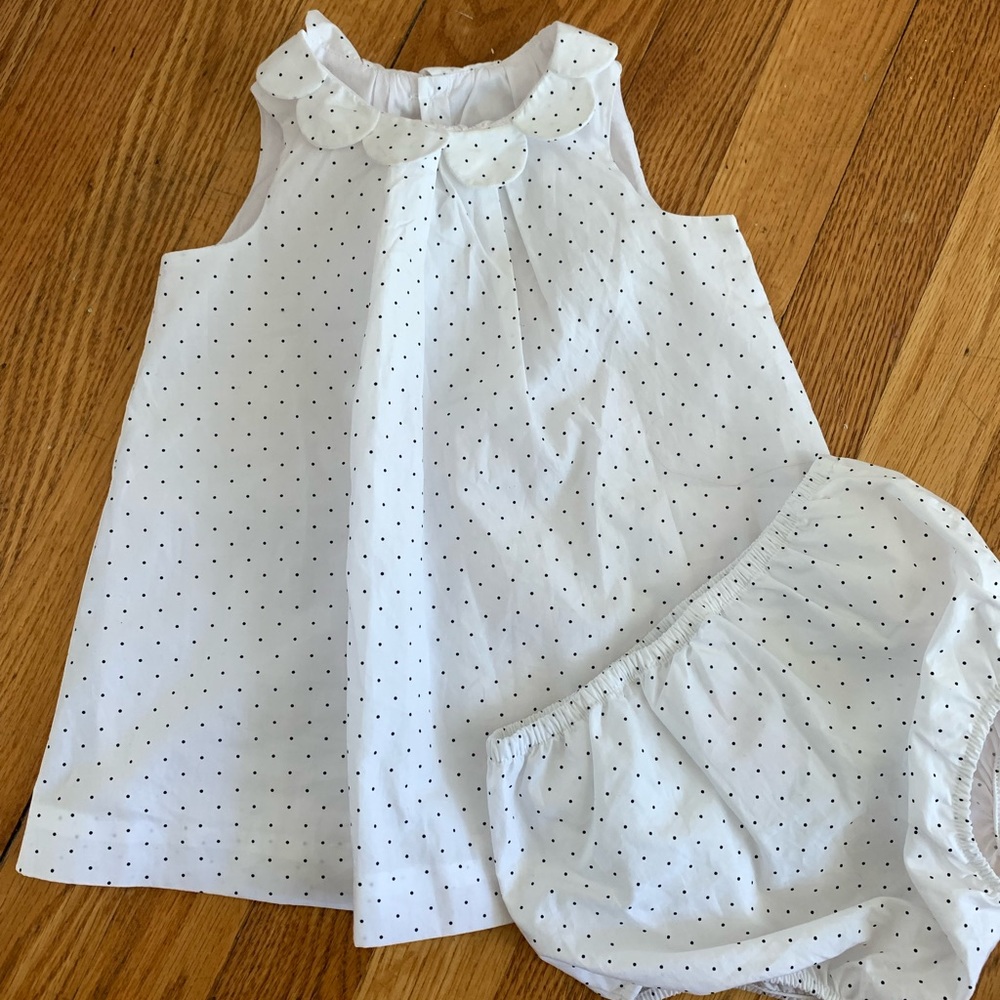 NWOT - Jacadi Paris, French Designer sz 12 months, poplin white polka dot dress